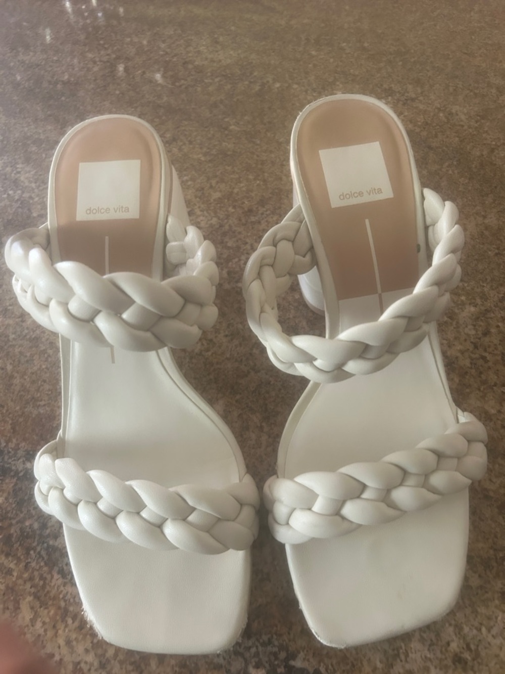 Dolce Vita White Braided Double-Strap Heeled Slides
